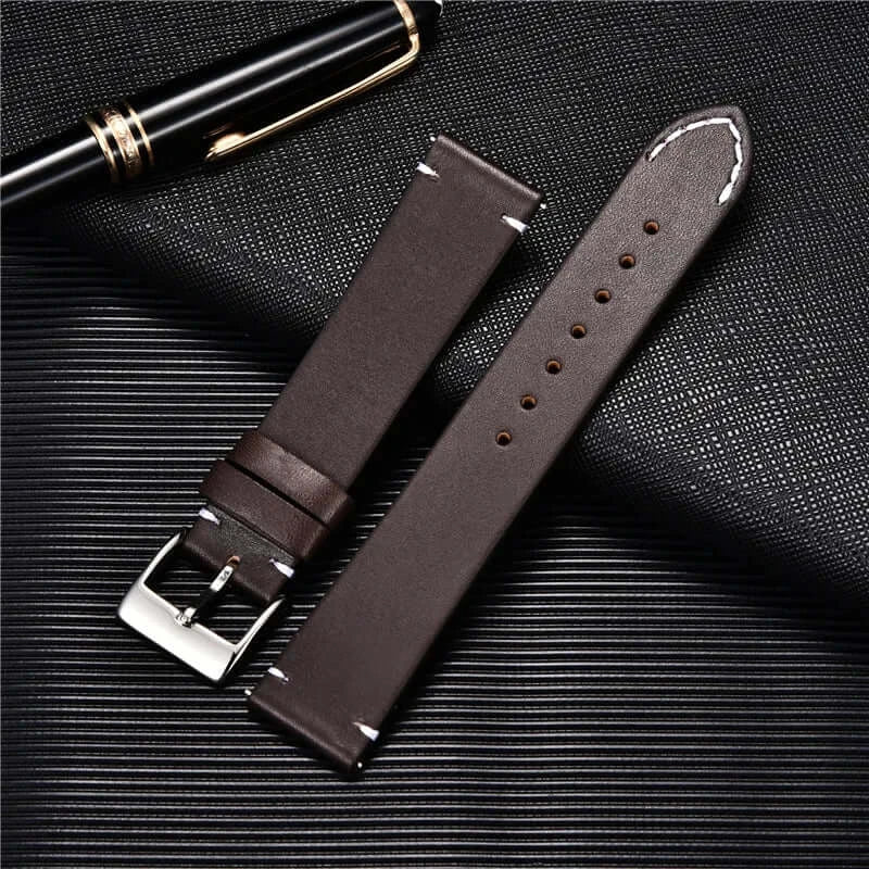 Dark brown leather strap with accent stitches for compatible Huawei watches