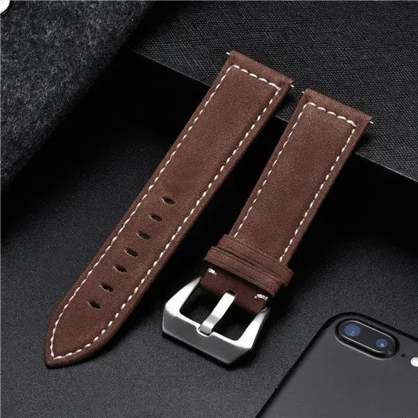 Samsung Galaxy Watch Vintage-Style Stitched Leather Band in Red Brown