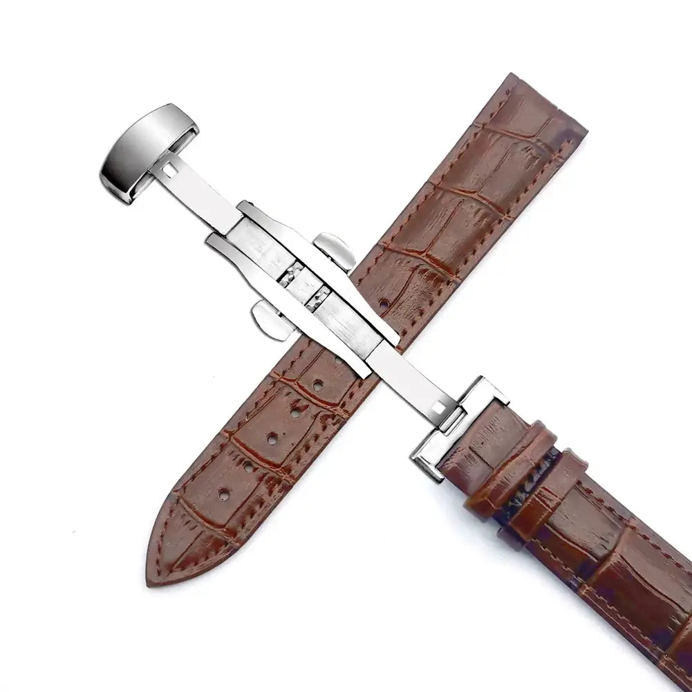 Samsung Galaxy Watch Embossed Leather Butterfly-Clasp Band in Brown / Silver Clasp