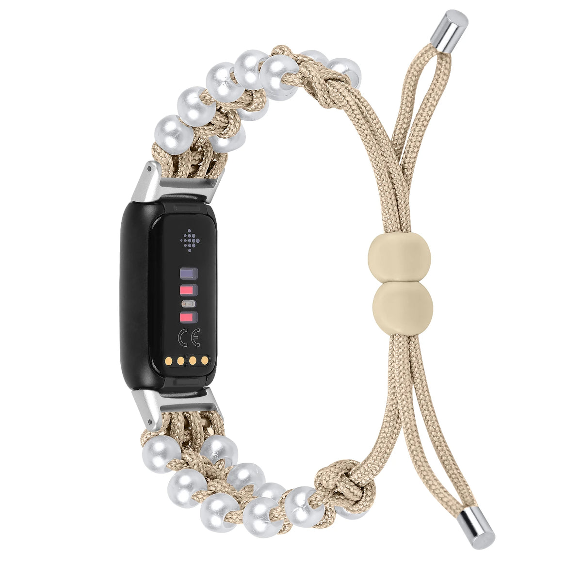 Beige Fitbit Luxe Braided Rope Band with Pearl-Style Beads
