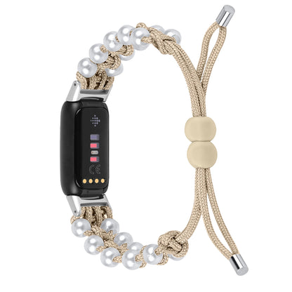 Beige Fitbit Luxe Braided Rope Band with Pearl-Style Beads