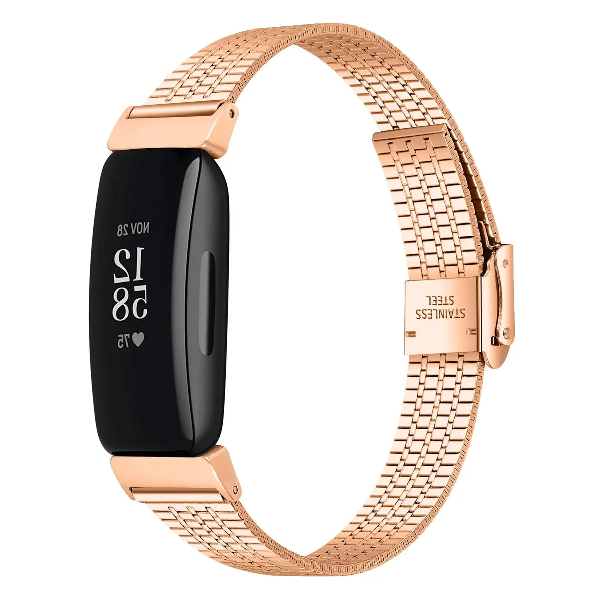 Fitbit Inspire 1/2/HR Fine-Link Steel Clasp Band - Rose gold bracelet front view