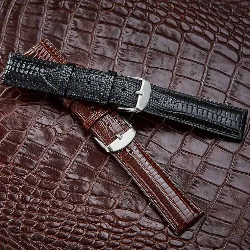 TicWatch Embossed Leather Buckle Band - Black and brown strap detail