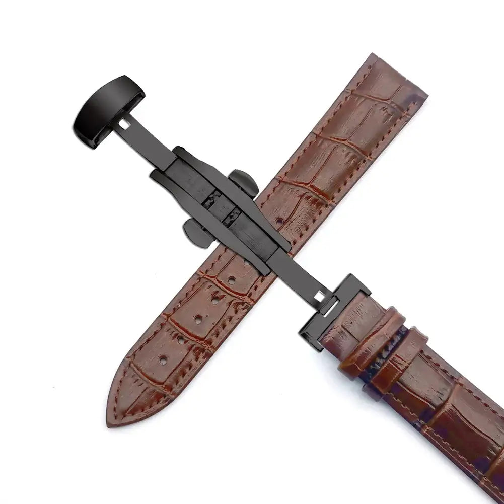 Crocodile-Pattern Leather Butterfly Band in Brown / Black Clasp for compatible Huawei watches