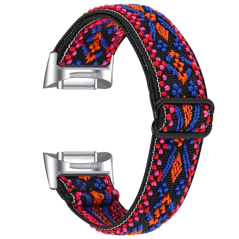 Fitbit Charge 5/6 Adjustable Stretch Nylon Band - Red Geometric