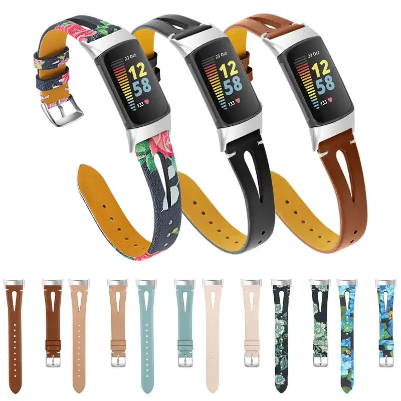 Fitbit Charge 5/6 Slim Cutout Leather Band - Solid and floral color options