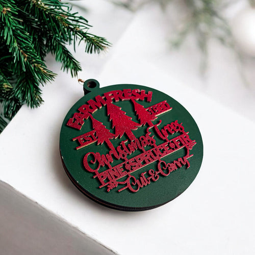 Green with Red Handcrafted 3D Wooden Christmas Ornaments Farm Fresh Imperfect Set Tree Hanging Holiday Decor