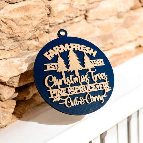 Dark Blue with Gold Handcrafted 3D Wooden Christmas Ornaments Farm Fresh Imperfect Set Tree Hanging Holiday Decor
