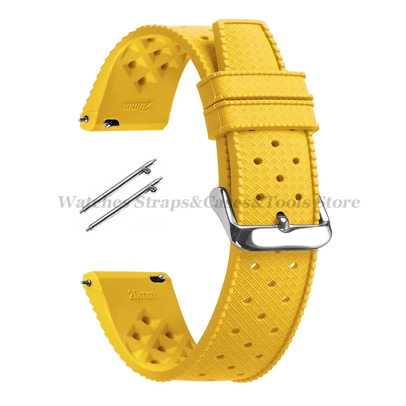 Garmin 18/20/22mm Quick Release Tropic-Style Silicone Band in Yellow with Silver Buckle