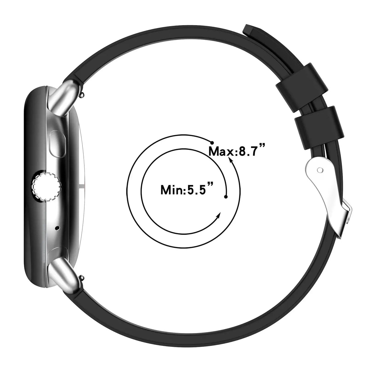 Silicone buckle strap wrist-size diagram