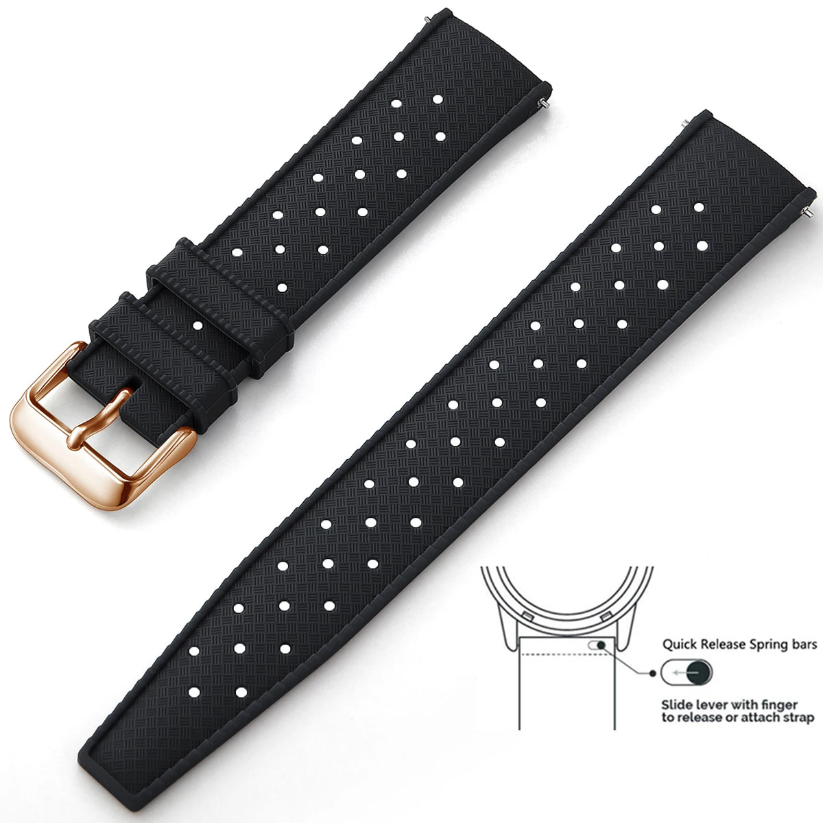 Tropic Silicone Band for Motorola Moto — Black / Rose Gold Buckle