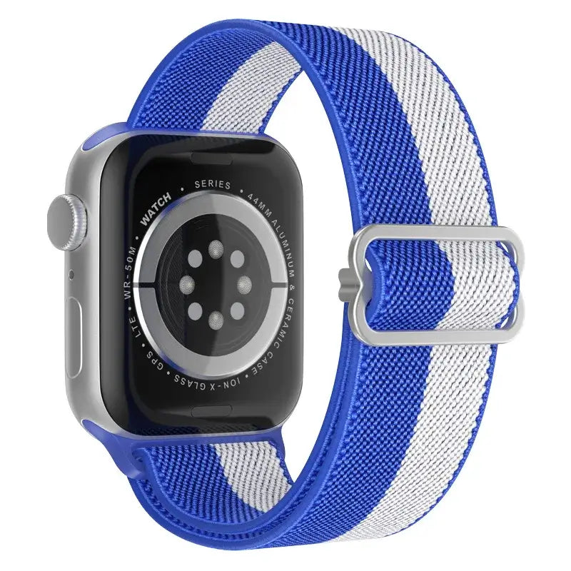 Blue / White Stripe adjustable stretch nylon Apple Watch band