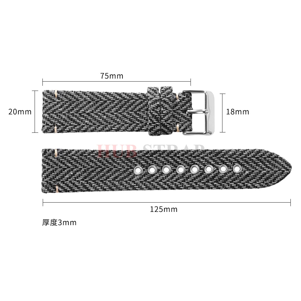 Garmin 18/20/22mm Quick Release Herringbone Woven Band — strap dimensions