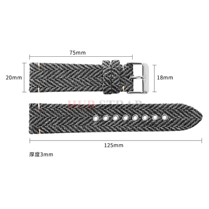 Garmin 18/20/22mm Quick Release Herringbone Woven Band — strap dimensions