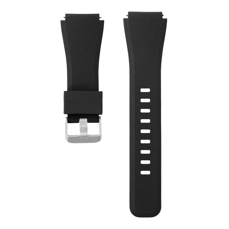OnePlus Watch Silicone Band Replacement Strap Wristband Quick Release in black color, showing front and back views.