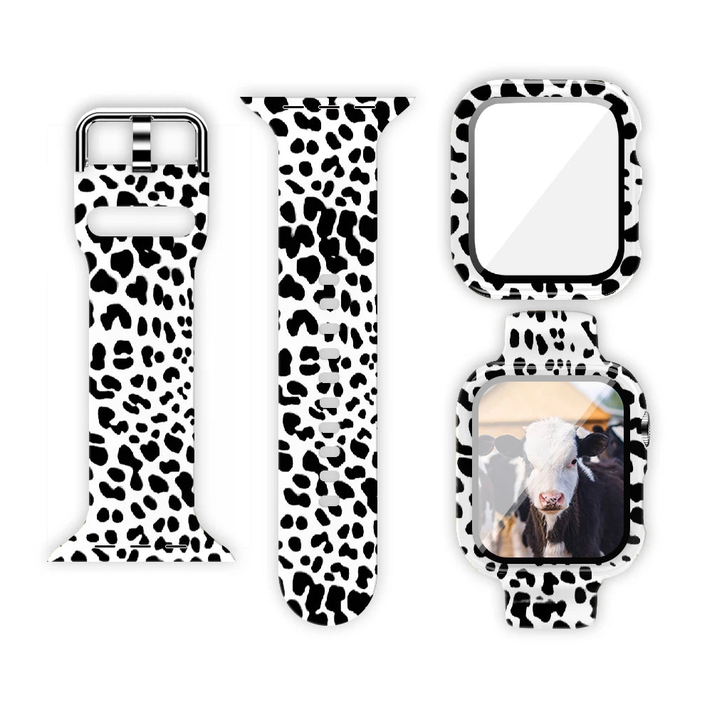 Printed Silicone Apple Watch Band - Floral & Animal Patterns in Black Spots on White