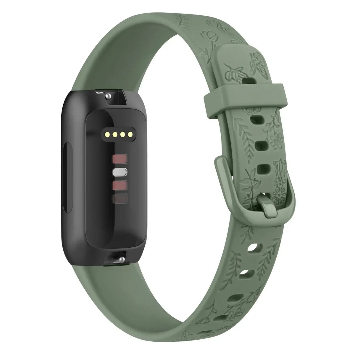 Fitbit Inspire 3 Floral-Engraved Silicone Band - Avocado Green
