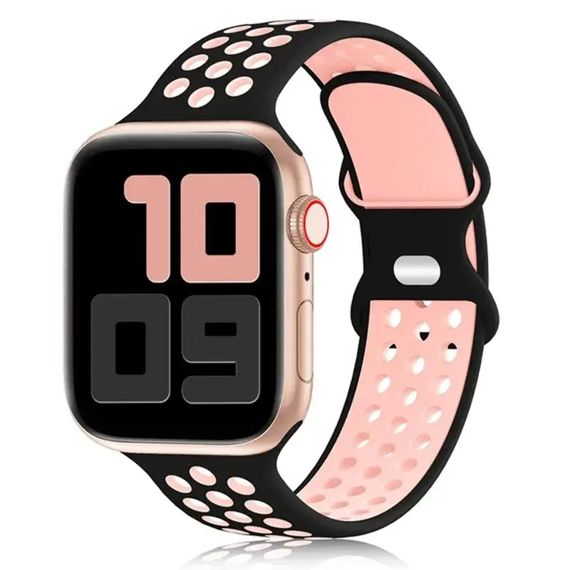Black / Pink perforated silicone Apple Watch sport band