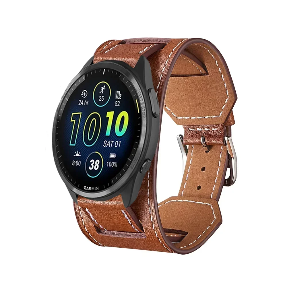 Brown Garmin 20/22mm Quick Release Leather Cuff Band