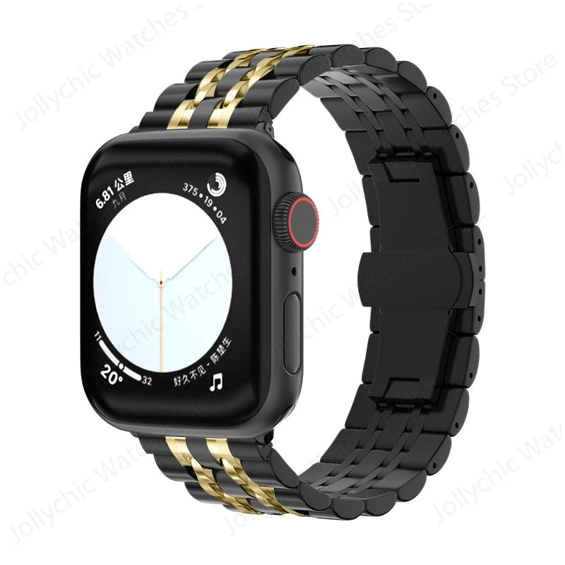 Multi-Row Stainless Steel Apple Watch Bracelet Band in Black / Gold - Band Only