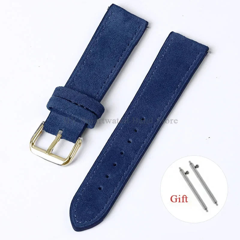Motorola Moto Suede Leather Band with Buckle Options — Navy Blue / Gold Buckle
