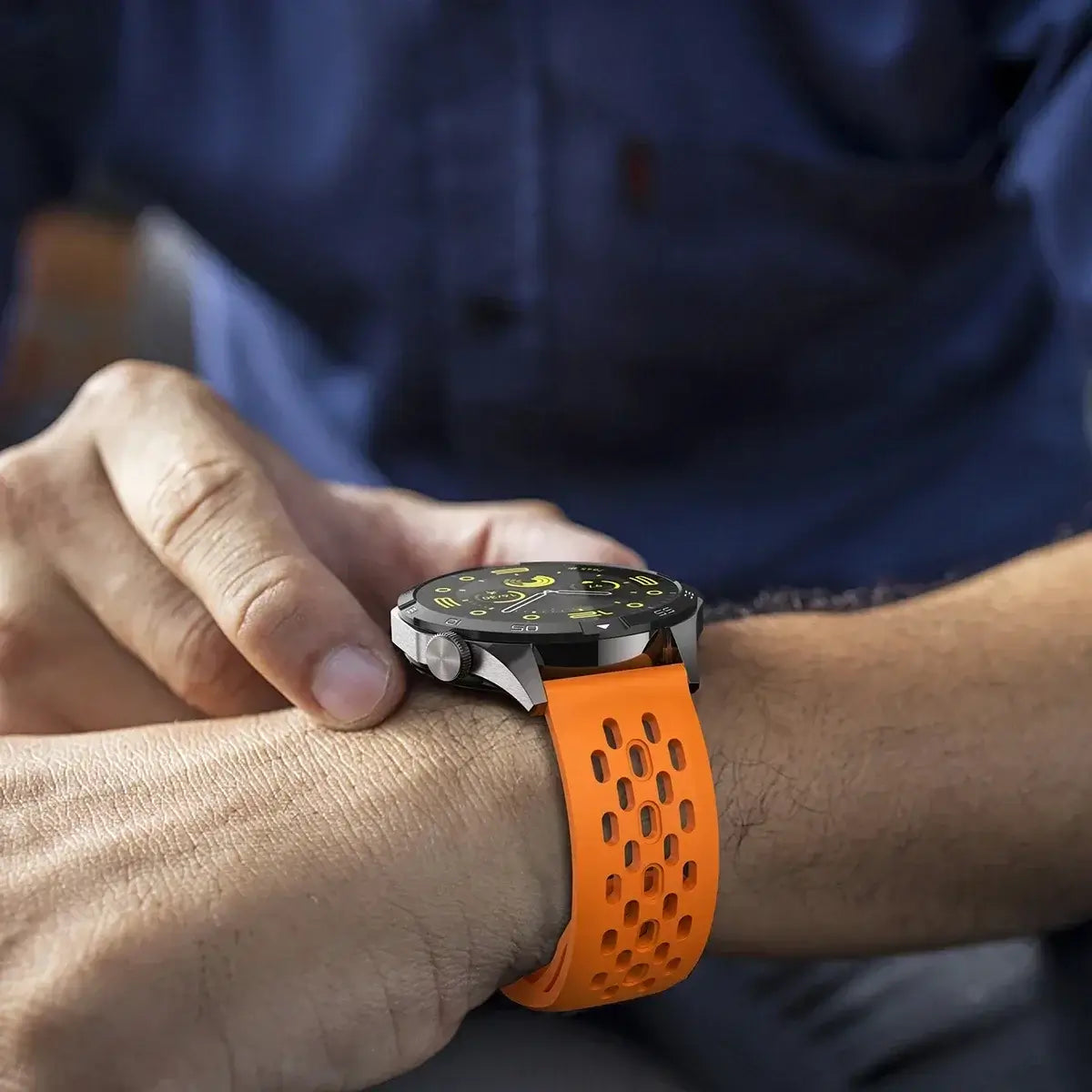 Perforated Silicone Band for Amazfit – orange band worn on wrist
