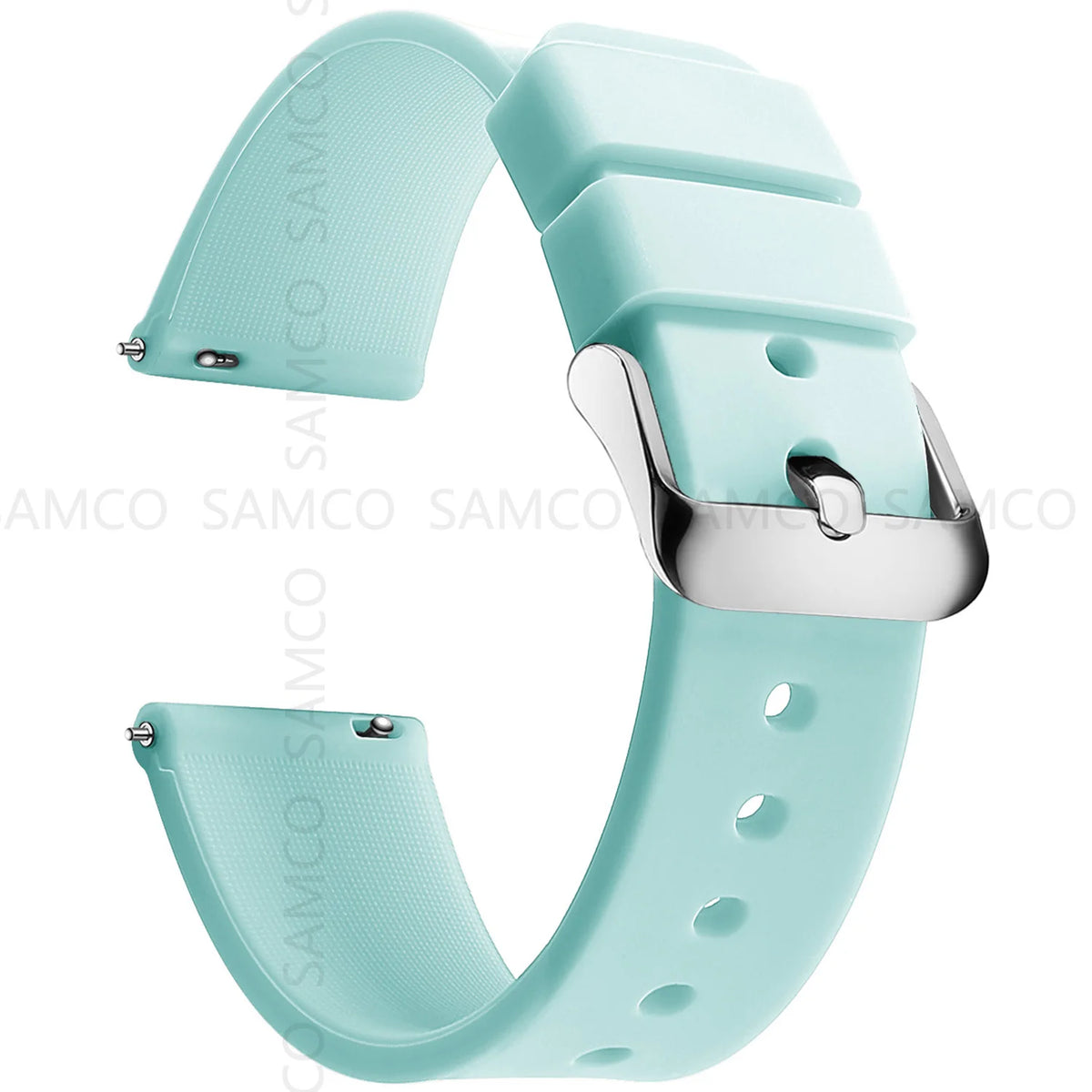 Garmin Curved-End Silicone Band in Powder Blue with Silver Buckle