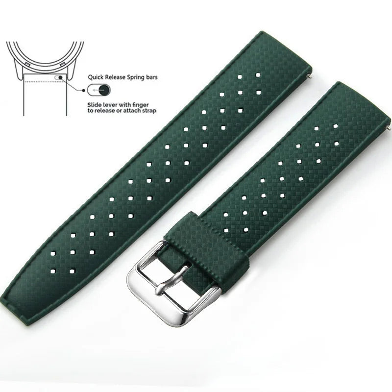 Tropic Silicone Band for Motorola Moto — Forest Green / Silver Buckle (Option 1)