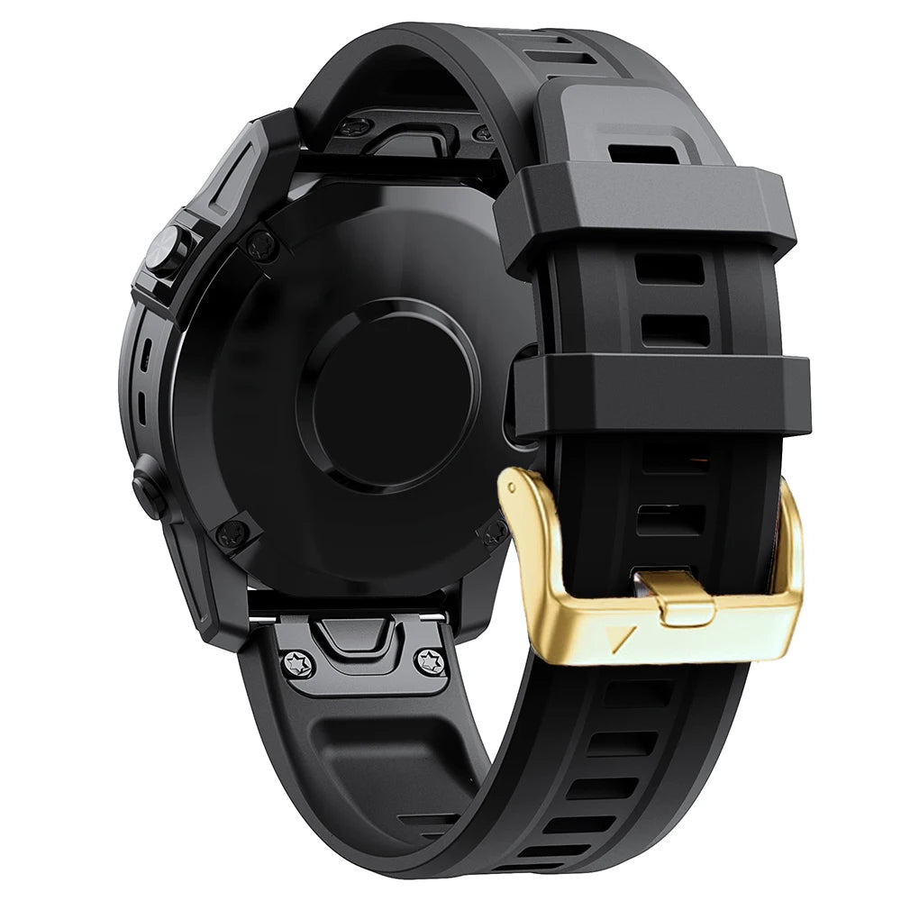 Black Garmin QuickFit 20mm Silicone Band with Gold-Tone Buckle