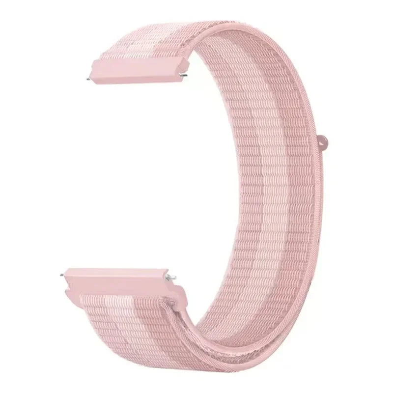 OnePlus Smartwatch Band Nylon Weave Loop Strap Bracelet Adjustable Comfort in pink color, crafted from soft elastic fabric.