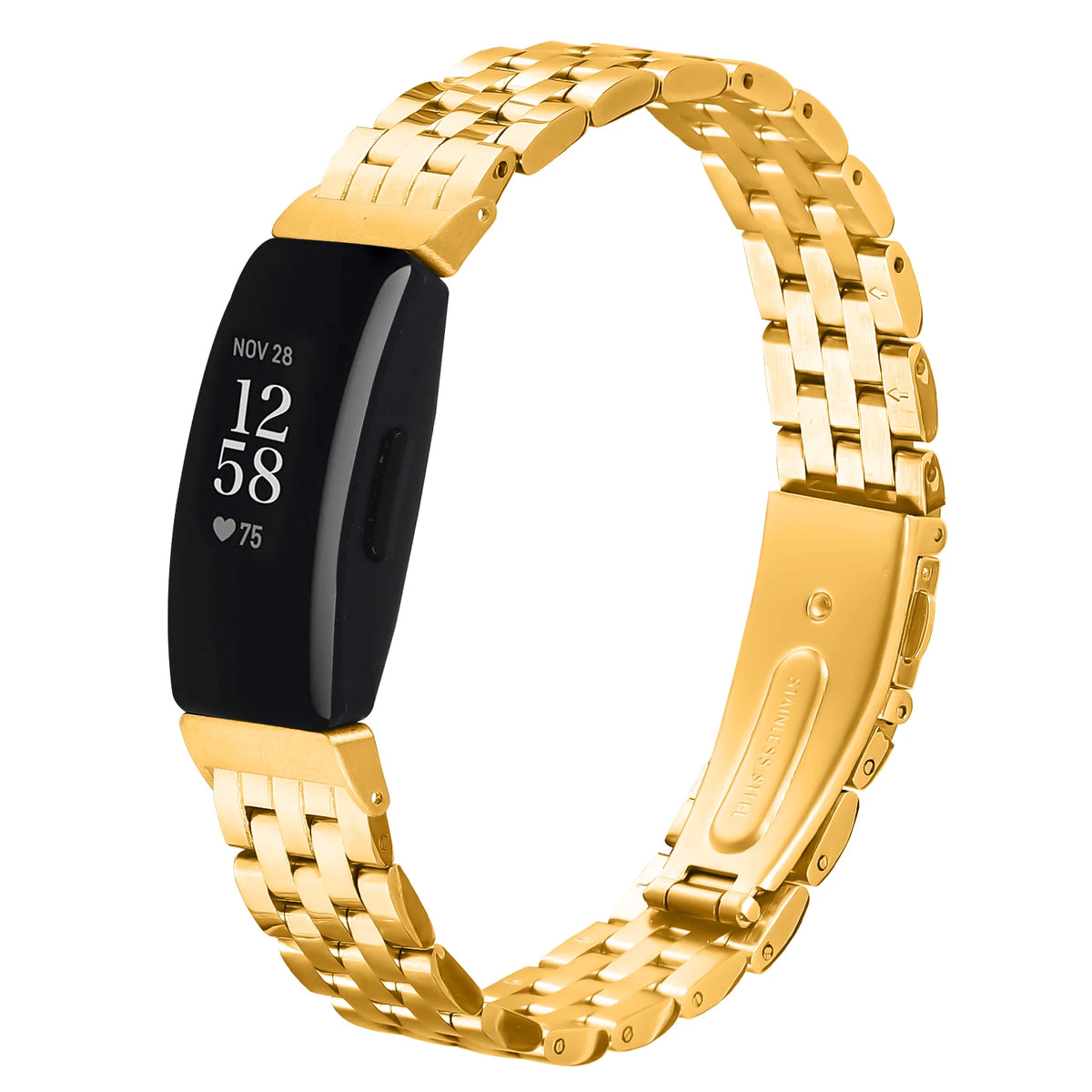 Fitbit Inspire 1/2/HR Slim Multi-Link Steel Band - Gold bracelet on tracker