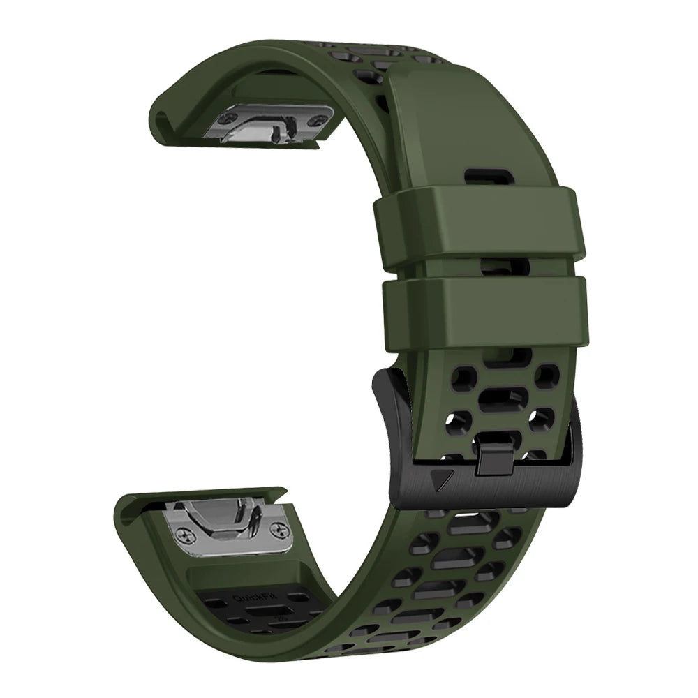Army Green / Black Garmin QuickFit 22/26mm Breathable Two-Tone Silicone Band