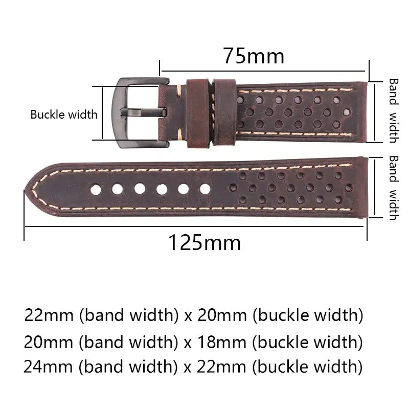 Suunto Perforated Leather Rally Band - Strap dimensions