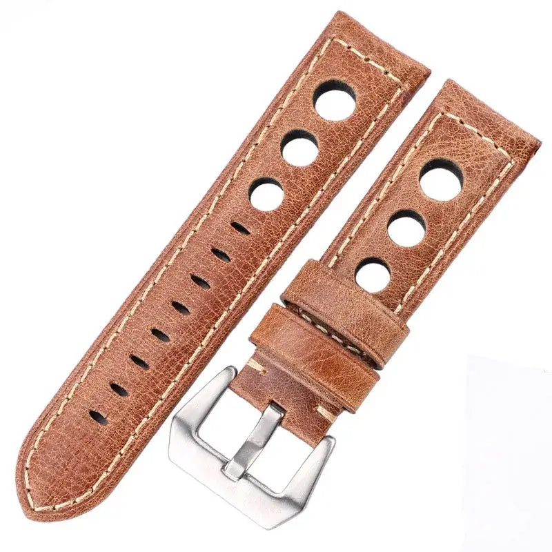 Three-Hole Leather Rally Band in Brown for compatible Huawei watches