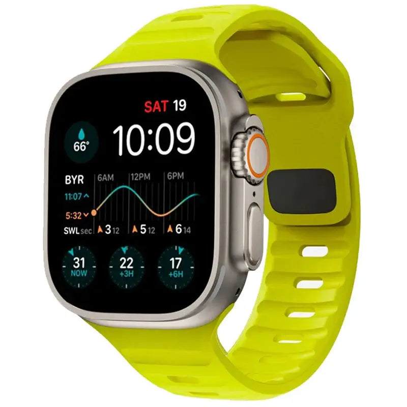 Neon Yellow slotted silicone Apple Watch sport band