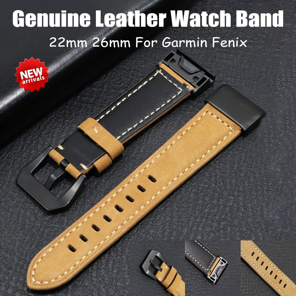 Garmin QuickFit Stitched Leather Buckle Band stitched leather band and connector detail