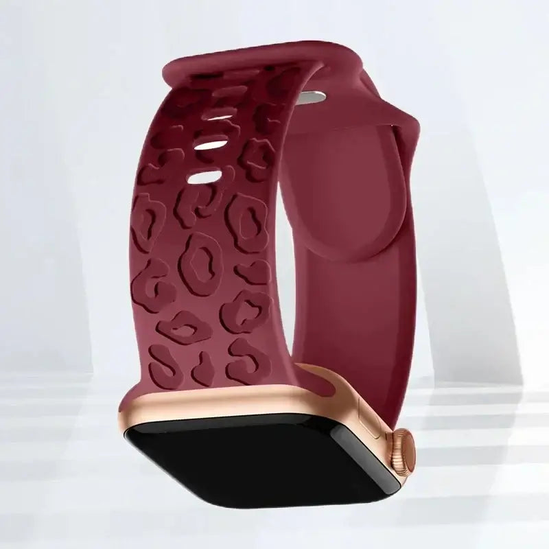 Burgundy Leopard silicone Apple Watch band