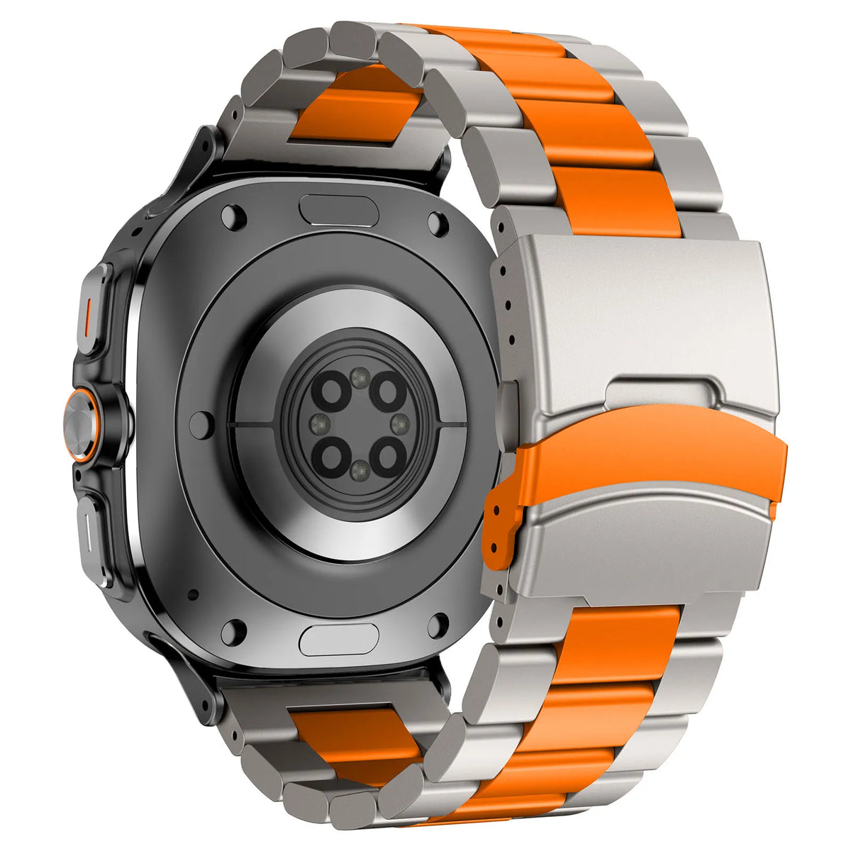 Samsung Galaxy Stainless Steel Link Watch Band - Ultra/Ultra2 in Titanium Orange-Black color with durable design.