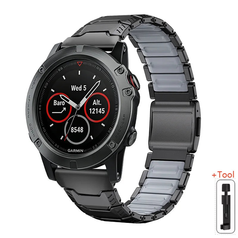 Black / Gray Garmin QuickFit 22/26mm Two-Tone Metal Link Band with Magnetic Clasp