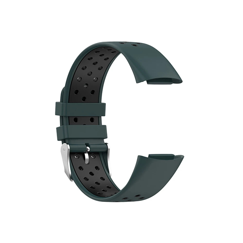 Fitbit Charge 5/6 Perforated Silicone Buckle Band - Dark Green / Black