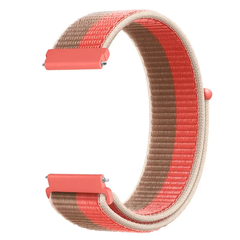 OnePlus Smartwatch Band Nylon Weave Loop Strap Bracelet Adjustable Comfort in orange and beige colors.