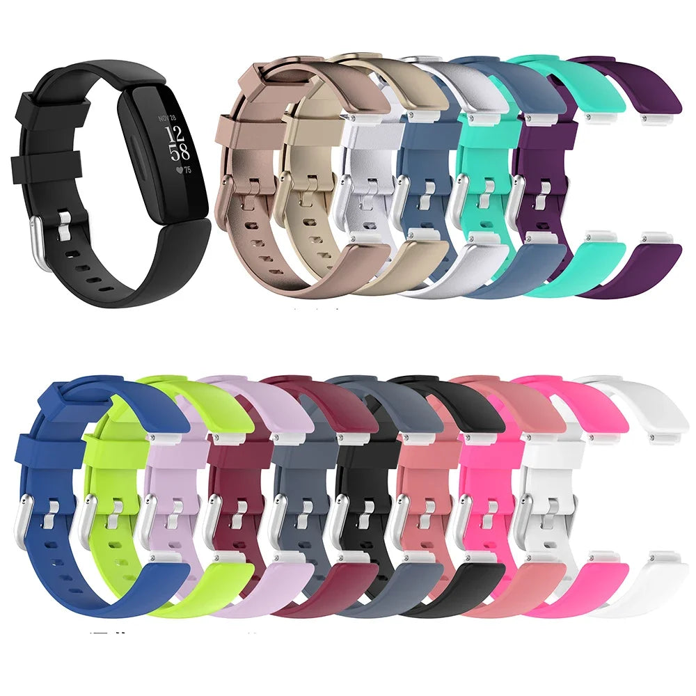Fitbit Inspire 1/2/HR Classic Silicone Buckle Band - Solid and metallic-look color options