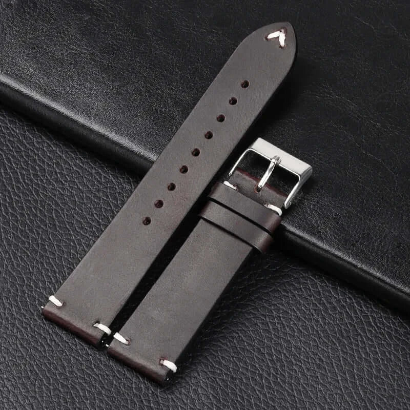 Amazfit Oil-Waxed Leather Band with Accent Stitching — Dark Brown