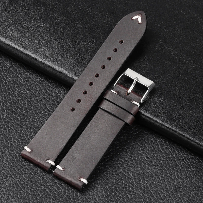 Motorola Moto Oil-Waxed Leather Band with Accent Stitching — Dark Brown