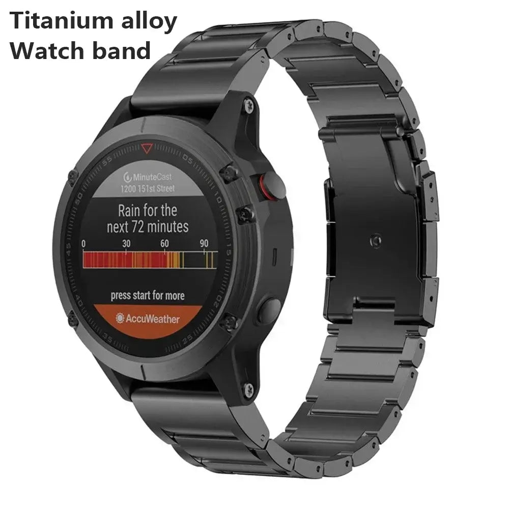 Garmin QuickFit Metal Link Band black metal bracelet shown on a watch