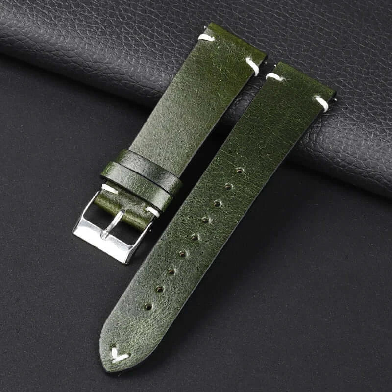 Amazfit Oil-Waxed Leather Band with Accent Stitching — Olive Green