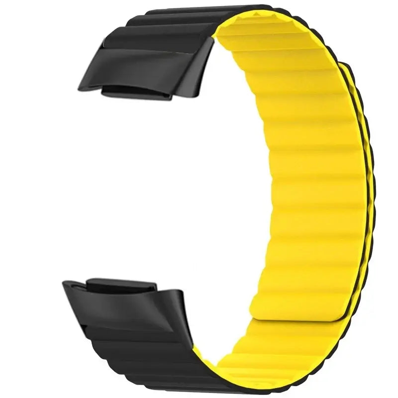 Fitbit Charge 5 & 6 Magnetic Silicone Wrap Band in Black / Yellow