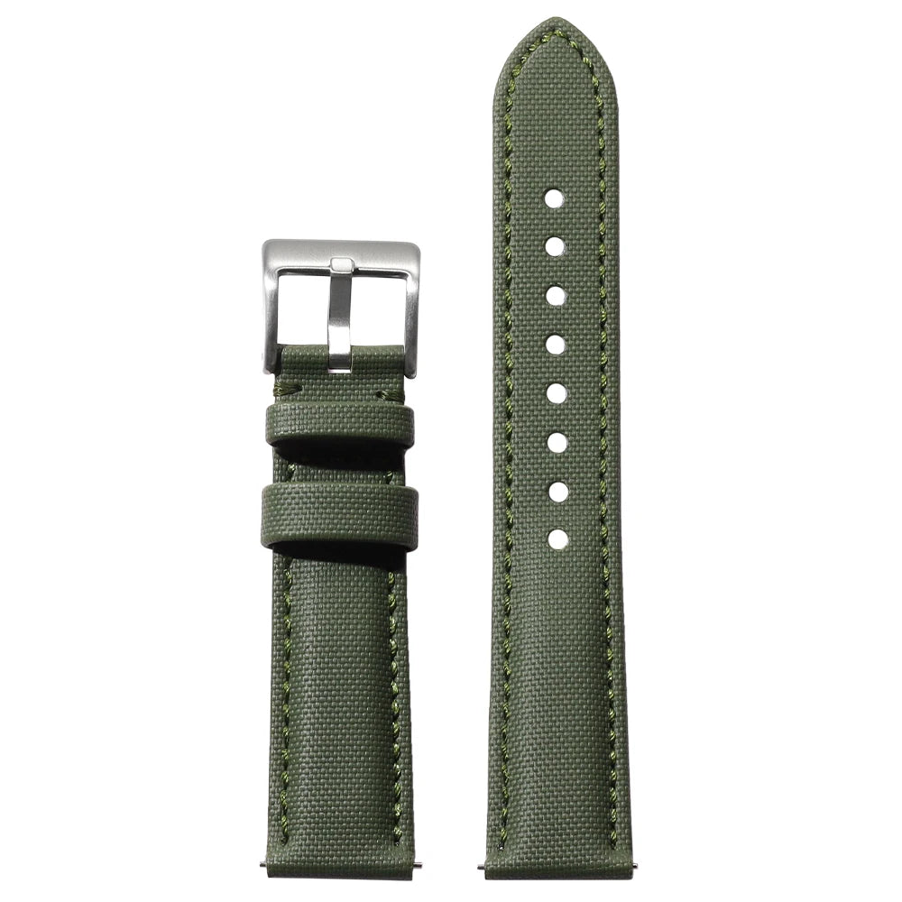 Motorola Moto Stitched Sailcloth Nylon Watch Band — Olive Green