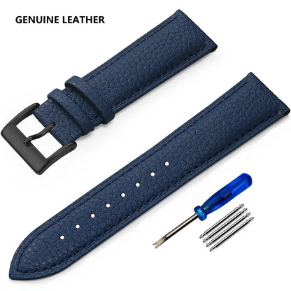 Garmin Grained Leather Band in Navy Blue with Black Buckle