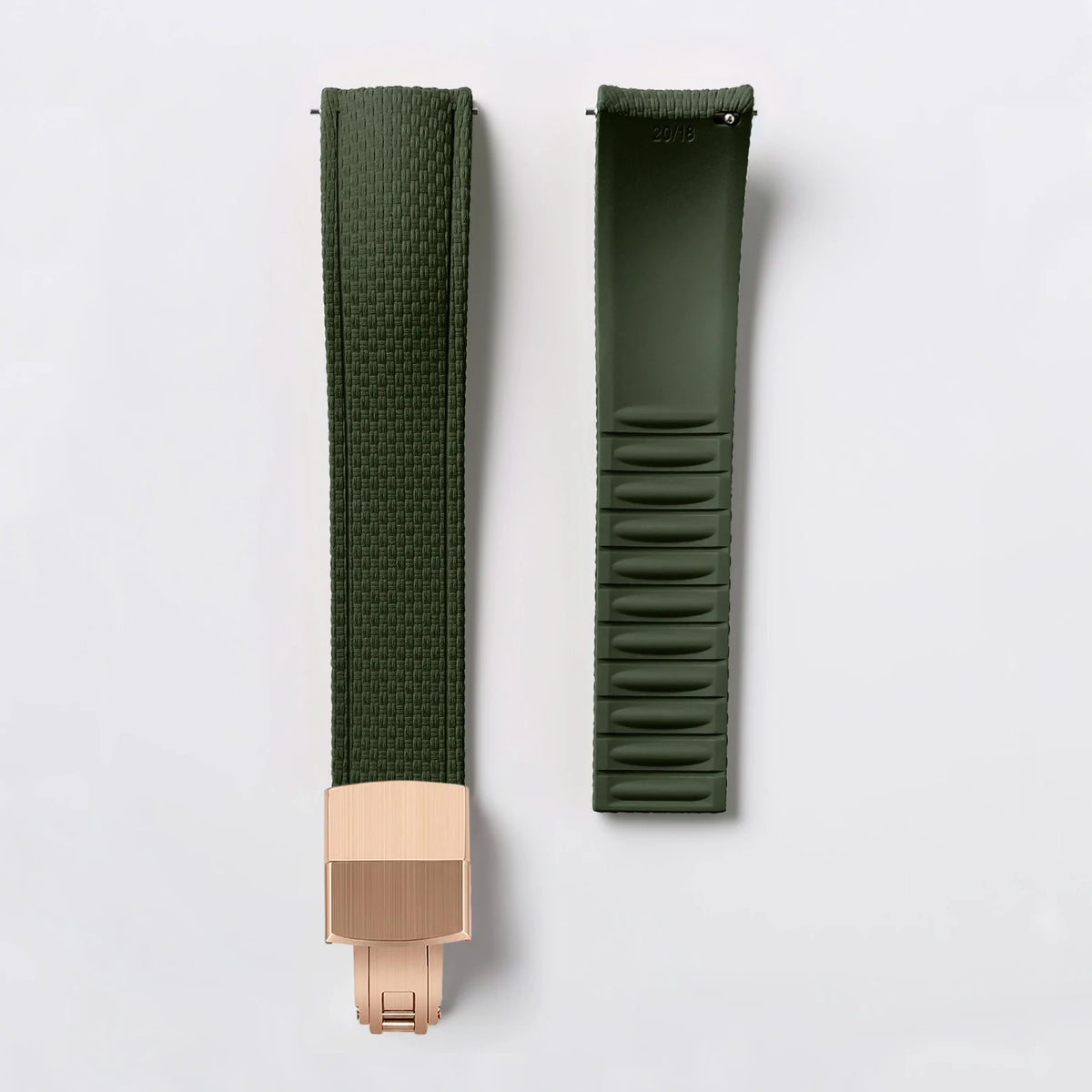Garmin Curved-End FKM Rubber Band in Army Green with Rose Gold Clasp